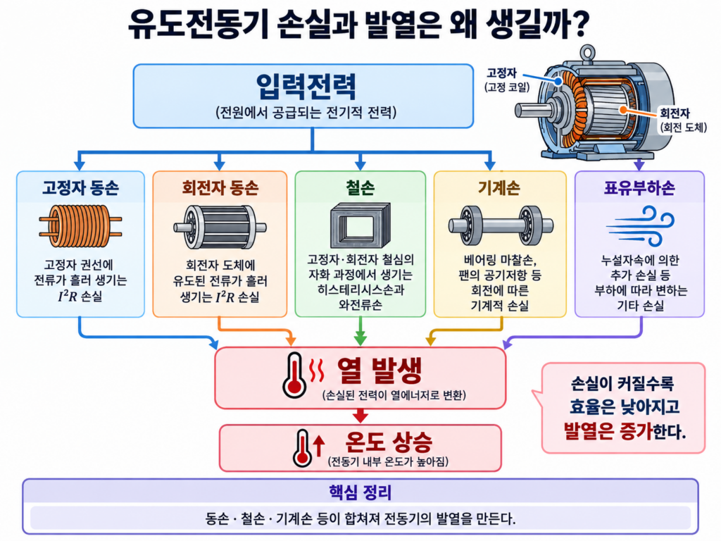 유도전동기의 고정자 동손 회전자 동손 철손 기계손과 발열 구조