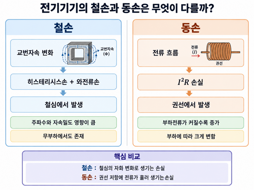 전기기기의 철손과 동손은 무엇이 다른가? 발생 원리와 부하에 따른 변화를 이해하기 1 전기기기의 철손과 동손 발생 원리와 특징 비교