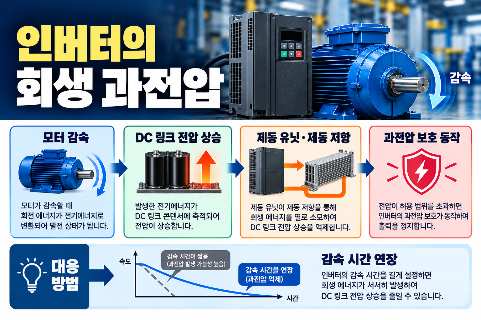 모터 감속 시 회생에너지로 DC 링크 전압이 상승하는 과정