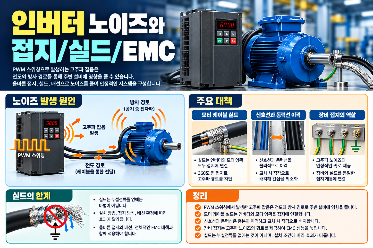 PWM 스위칭 노이즈의 경로와 실드·접지·배선 이격의 역할