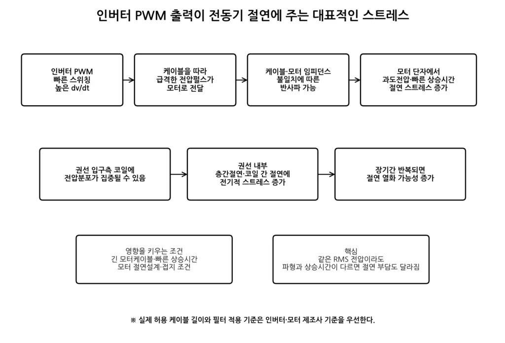 인버터 출력은 전동기 절연에 어떤 영향을 줄까? 1 인버터 PWM dv/dt와 케이블 반사파에 의한 전동기 절연 스트레스