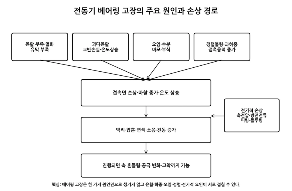 베어링 고장 원인과 손상 경로 그림