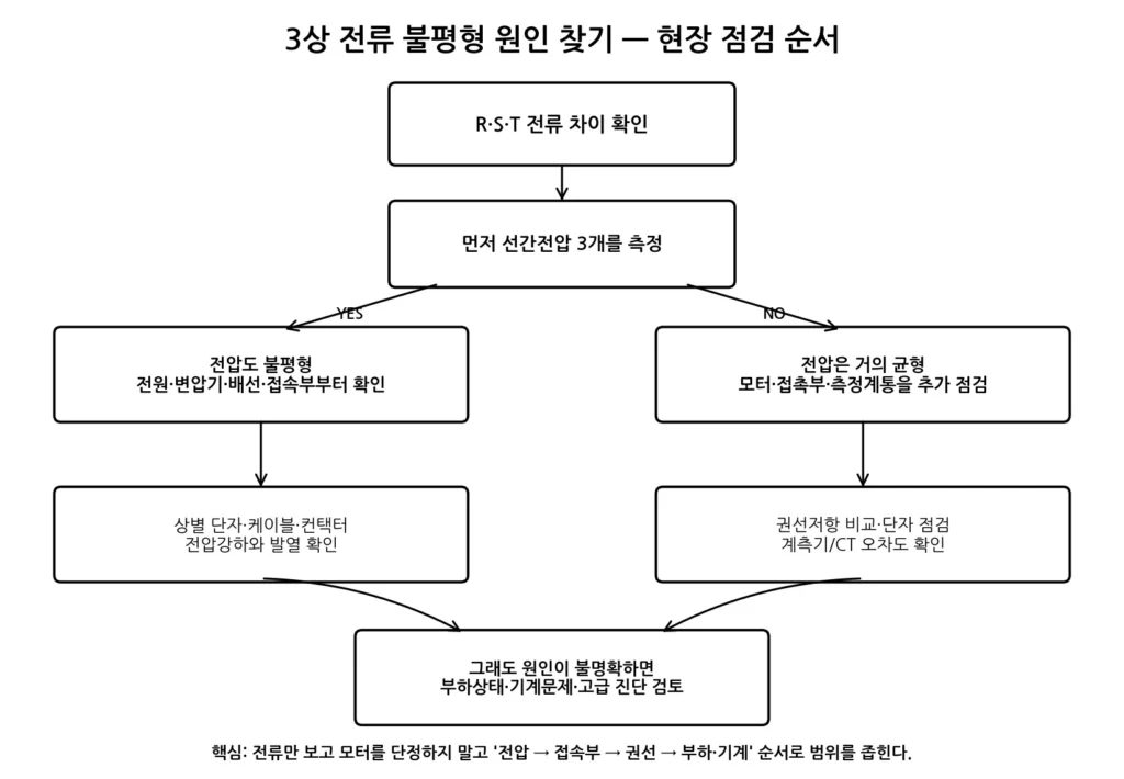 전동기 3상 전류 불평형은 왜 발생할까? 2 전류 불평형 점검순서 그림