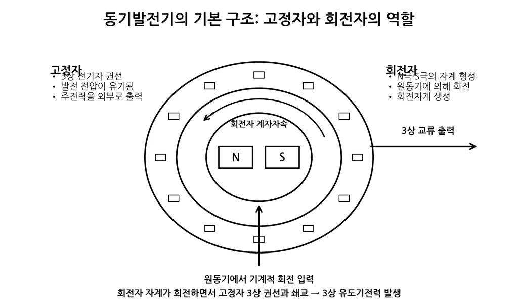 동기발전기의 고정자와 회전자 구조